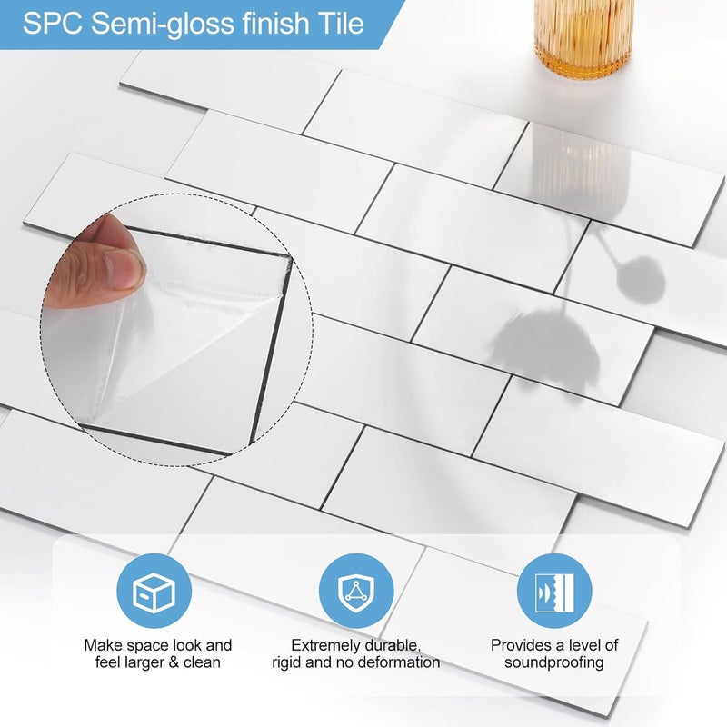 Reovatile 5-Pack Peel and Stick Tile Backsplash 11.8"X11.8" PVC Wall Tiles, Stick on Backsplash for Kitchen, Bathroom Tile, Fireplace Décor, Laundry Table, Stair Decals in Polished Marble White - Image 4